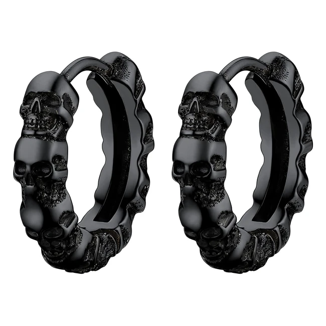 Prosteel Men Cool Skull Earrings - Hoop/Dangle Spike Earrings - Stainless/Gold Plated - Secure Clasp - Gift Box