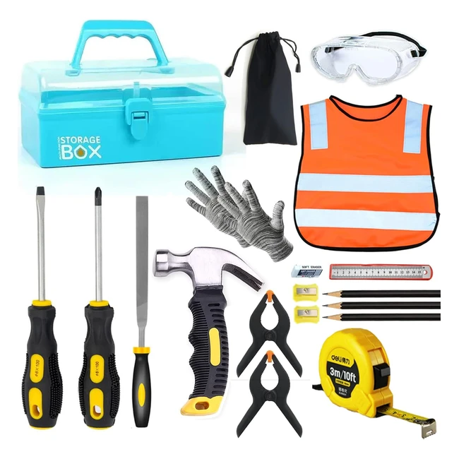 Set di Strumenti Reali per Bambini - 20 Pezzi - Valigia Attrezzi Blu - Regalo Educativo