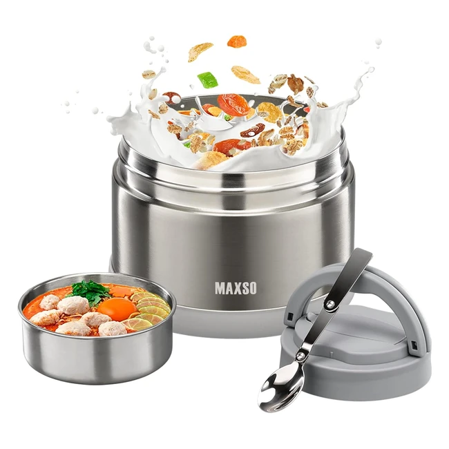 Contenitore Termico Logeeyar 700ml - Acciaio Inossidabile - Ciotola Termica con Cucchiaio Pieghevole - Perfetto per Festival e Feste