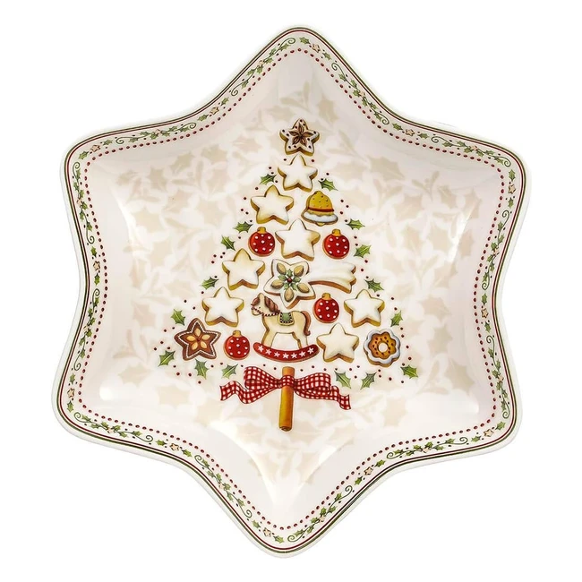 Coupelle Villeroy & Boch Winter Bakery Delight en porcelaine premium - Taille moyenne - Forme d'étoile sapin de Noël - Blanc/Rouge/Beige