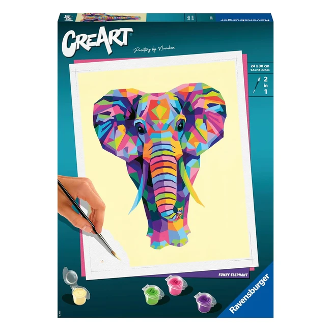 Kit para pintar elefante Ravensburger - Contiene tabla preimpresa, pincel, colores y accesorios - Juego creativo y relajante para adultos
