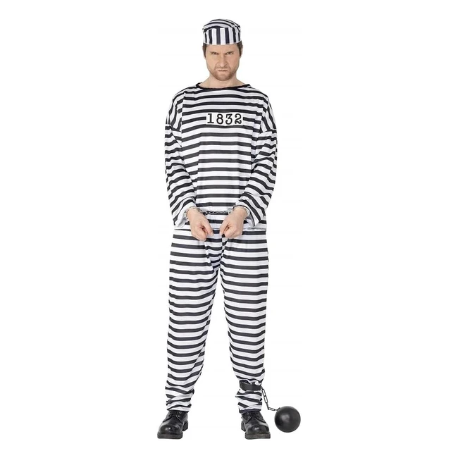 Costume Carcerato Smiffys con Maglietta, Pantaloni e Cappello - Ref: 4648
