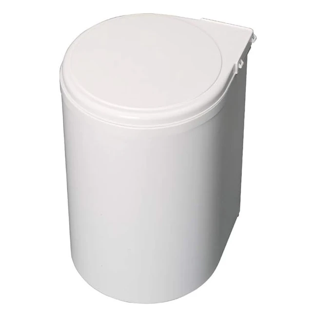 Emuca Waste Bin for Cabinet Door - 13L Bin with Automatic Opening Lid - Fastening to Door - White