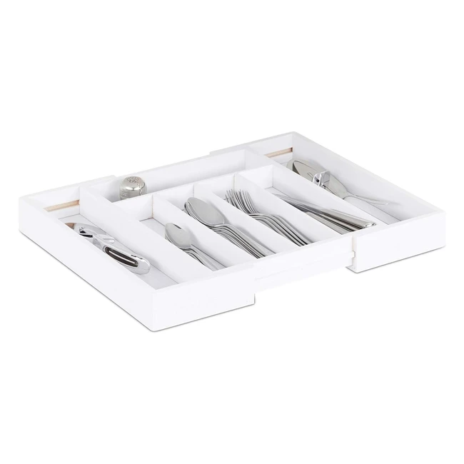 Bandeja Cubiertos Relaxdays Extensible 5-7 Compartimentos Bamb Blanco