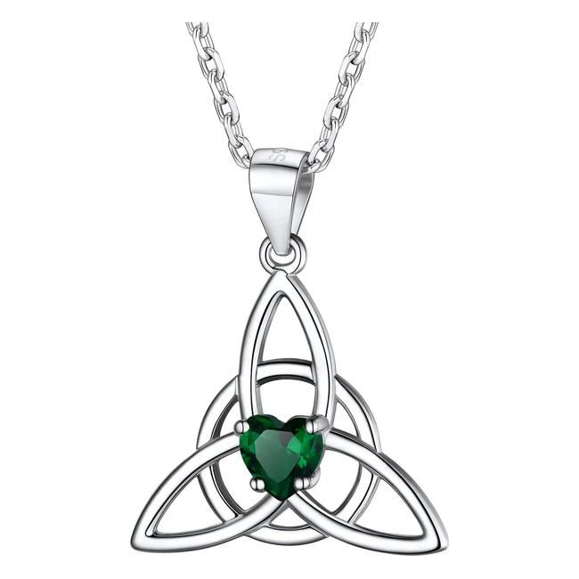 Prosilver Women 925 Sterling Silver Triquetra Necklace Celtic Knot Pendant with Heart Birthstone