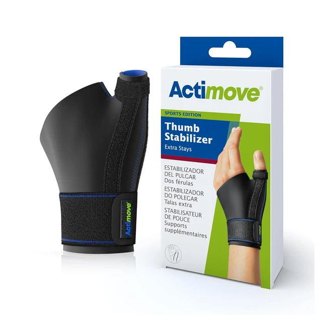 Actimove Sports Edition Thumb Stabiliser - Pain Relief & Support - Latex & Neoprene Free - Black (Small/Medium)