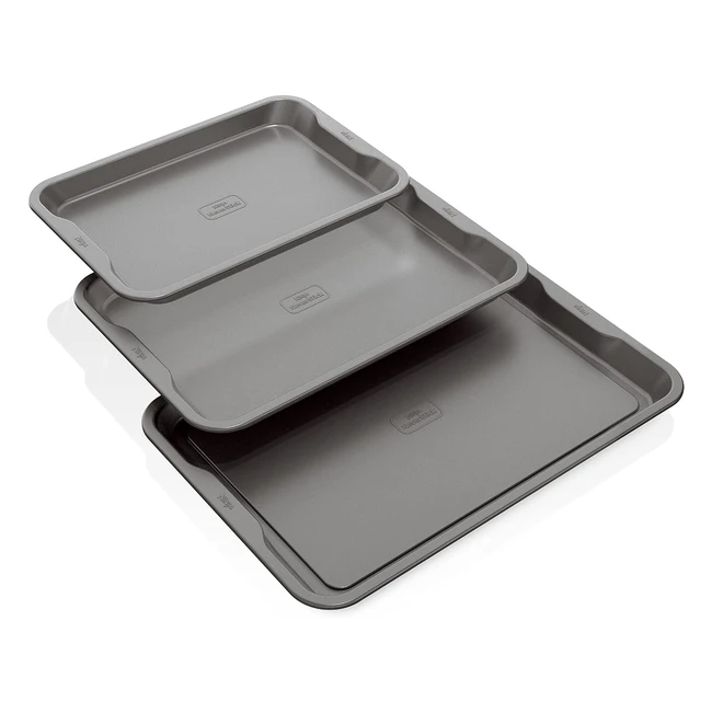 Ninja B33003 Foodi Neverstick Premium 3-Piece Baking Sheet Set | Nonstick Oven Safe | Up to 500F | 9x13, 10x15, 11x17 Inch | Dishwasher Safe | Grey