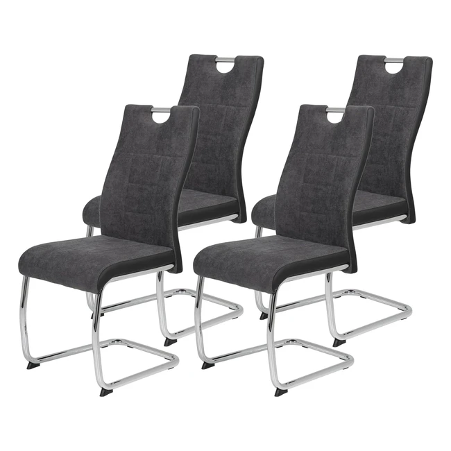 4er Set Schwingstuhl Alina, Webstoff, Anthrazitschwarz, Metallgestell Chrom, Lehne mit Griff
