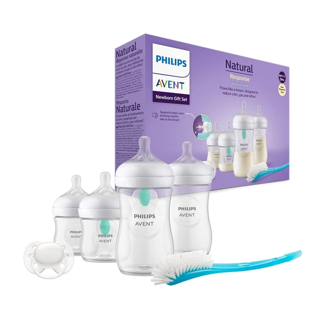 Philips Avent Babyflaschen mit AirFree Ventil Geschenkset für Neugeborene - 4 Babyflaschen, Ultra-Soft Schnuller und Flaschenbürste - Babys von 0-12 Monaten und älter - Modell SCD65711
