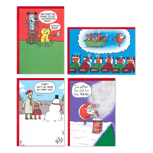 Cartes de Nol humoristiques Shoebox - 4 motifs - 24 cartes avec enveloppes