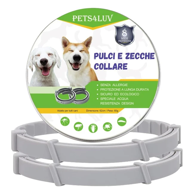 Collare antipulci e zecche per cani Pets4Luv - Protezione 8 mesi - Taglia unica - Impermeabile