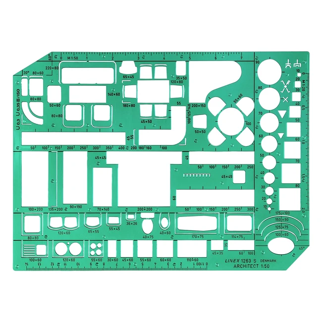 Plantilla Linex LXG1263S para dibujar muebles - Escala 1:50 - Tintada verde