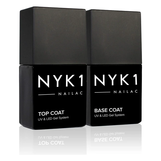 NYK1 Gel Base and Top Coat Nail Polish - 10ml x 2 - Professional Nailac Gel Set