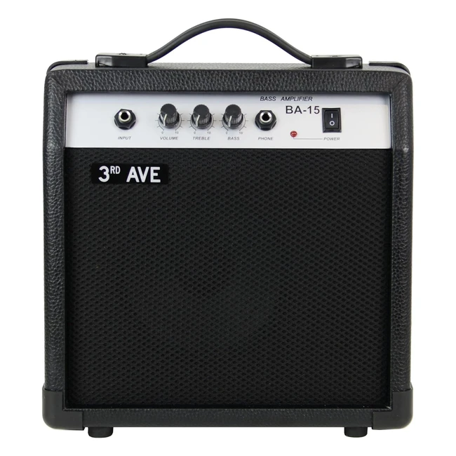 3rd Avenue 15W Slimline Bass Guitar Amplifier - Rubber Cabinet, Headphone Output, 2 Band EQ