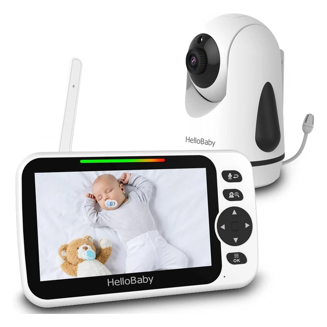 hellobaby 5 Zoll Babyphone Kamera, Infrarot-Nachtsicht, Temperaturanzeige, 2-Wege-Kommunikation, 8 Schlaflieder