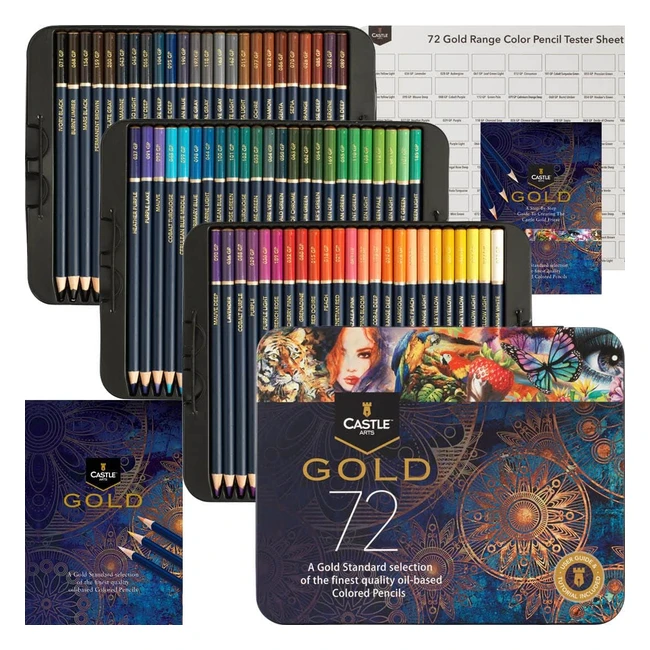 Castle Art Supplies Gold Standard 72 Colouring Pencils Set - Quality Oil-based Coloured Cores