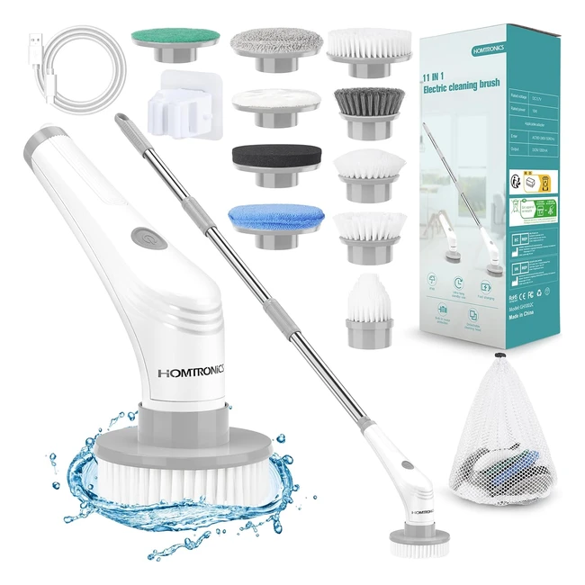 Brosse électrique nettoyage salle de bain sans fil Homtronics IPX8 avec brosse en acier inoxydable