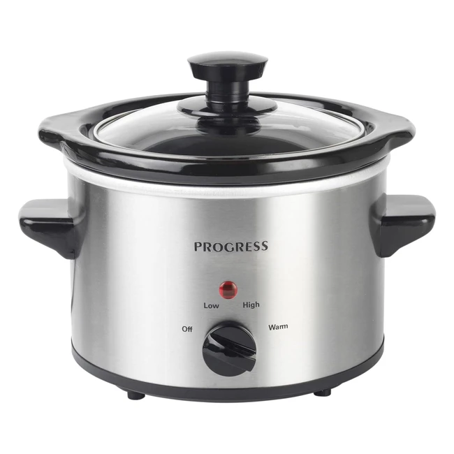 Progress EK2621P Stainless Steel Slow Cooker - 3 Heat Settings - 1.5L Removable Ceramic Bowl - Serves 12 - Energy Efficient