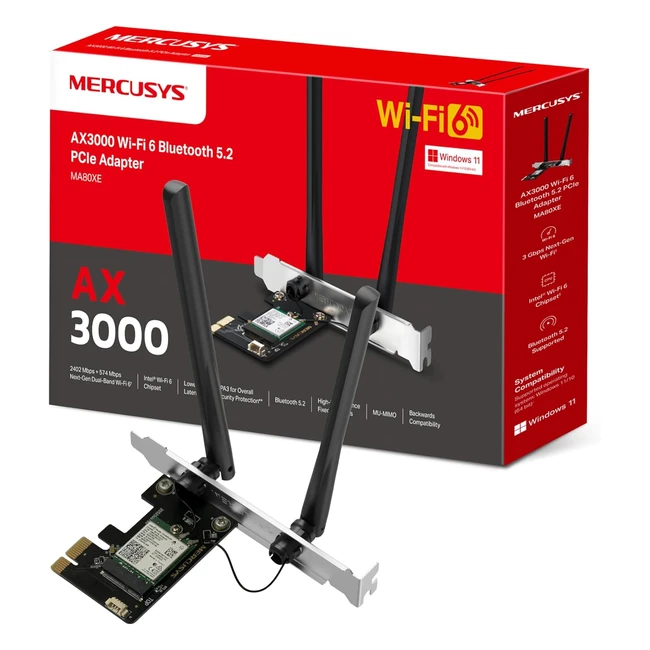 Mercusys AX3000 Dualband WiFi 6 Bluetooth PCIe Adapter  Fast Speeds  Low Laten