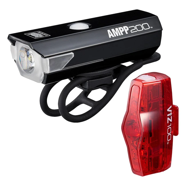 Cateye AMPP 200VIZ 100 Light Set - Compact Rechargeable Easy to Attach