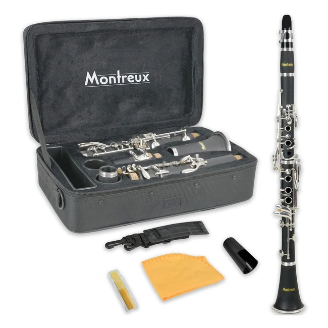 Montreux Student BB Clarinet for Beginners - Lightweight Carry Case, Mouthpiece, Reed - ABS Resin - 17 Keys B Flat