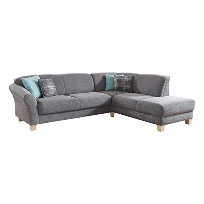 Cavadore Ecksofa Gootlaand mit Ottomane rechts - Große Couch im Landhausstil - inkl. Vorziehfunktion und Bettkasten - 257 x 84 x 212 - Grau