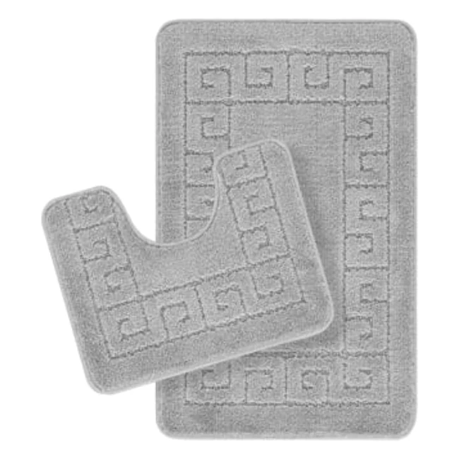 Ensemble de tapis de bain et wc Surya Set - Absorbant et antidérapant - Gris
