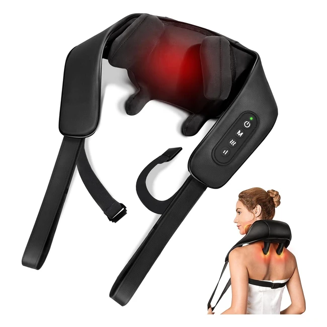 Masseur cervical chauffant 4D avec 6 nœuds de massage - Soulagement des douleurs au cou, épaules, dos et jambes - Sans fil - Cadeau pour hommes et femmes