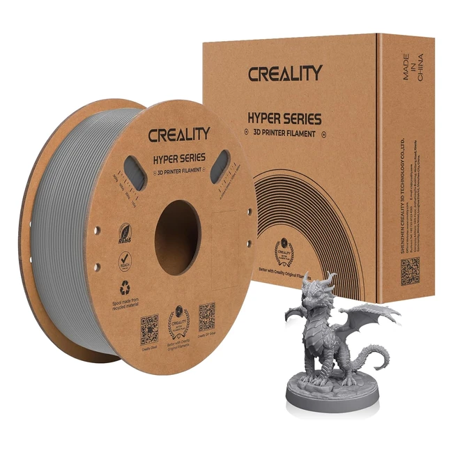 Filament Creality Officiel Hyper ABS pour Imprimante 3D 175mm - Haute Vitesse, Résistant à la Chaleur, Solide et Durable - Précision Dimensionnelle 0.03mm - 1kg Bobine Gris