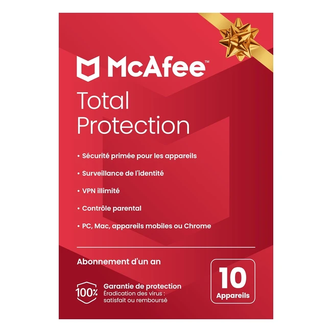 McAfee Total Protection 2024 - Antivirus et sécurité internet - VPN illimité - Abonnement 1 an