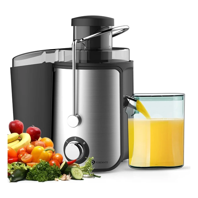 Puremate Juicer Machine 600W - Whole Fruit and Vegetable Juice Extractor - Stain