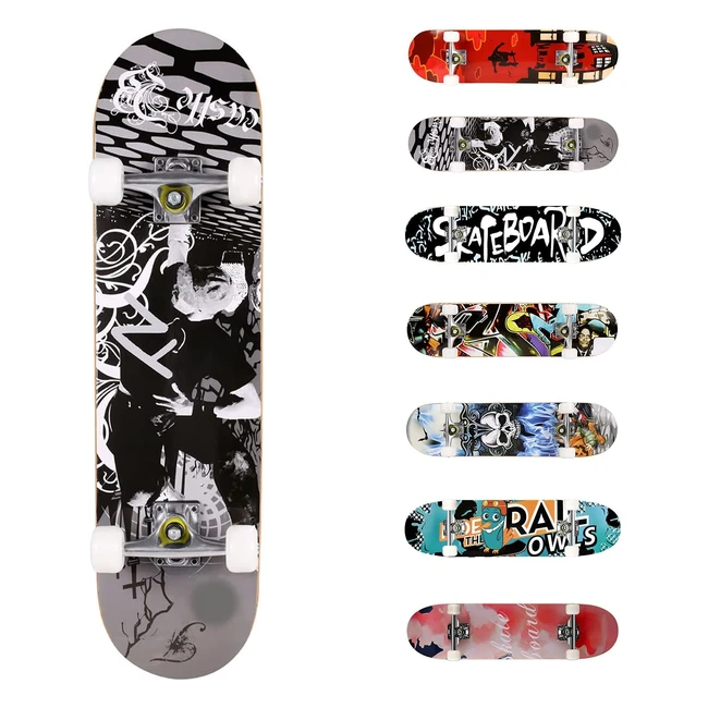 Weskate Skateboard Completo 31 x 8 - 7 Strati di Acero - NeroBianco