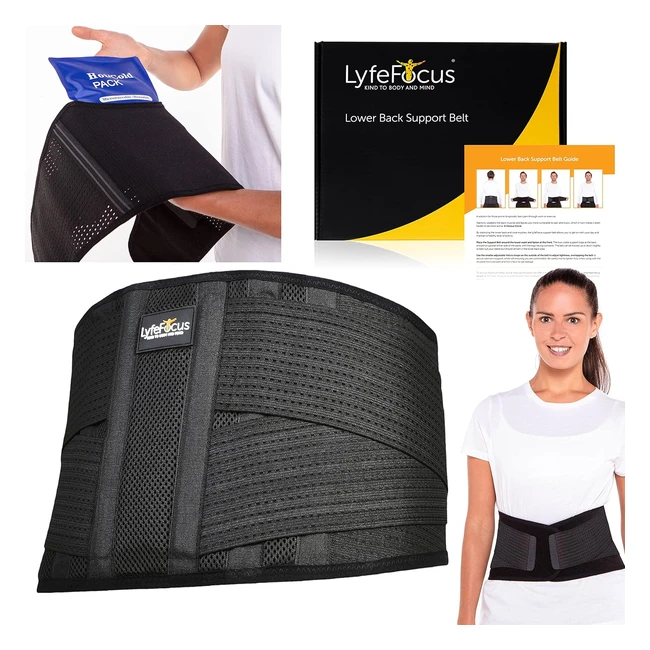 Lyfefocus Premium Adjustable Lower Back Support Belt for Men & Women - Breathable Lumbar Support Brace - Check Size Table