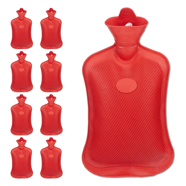 Borsa dell'acqua calda Relaxdays, resistente e durevole, 2L, gomma naturale, rossa