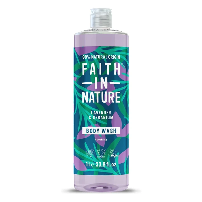 Faith in Nature 1L Lavender Geranium Body Wash - Nourishing, Vegan, Cruelty-Free