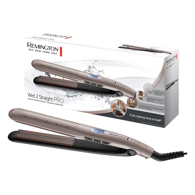 Plancha de pelo Remington Wet2Straight Pro - Tecnología Wet2Straight - Placas flotantes extralargas - Cabello húmedo y seco - Cerámica - 10 temperaturas hasta 230°C - Calentamiento 15s - Ref. S7970