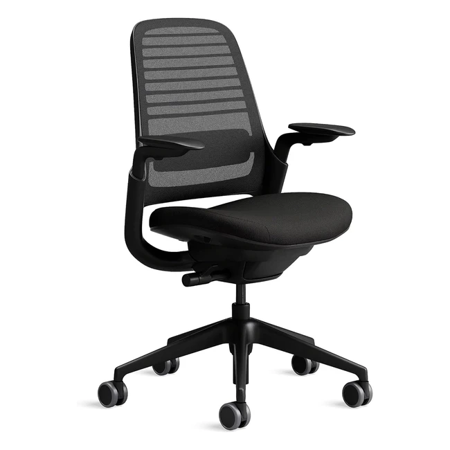Steelcase Series 1 Bürostuhl, ergonomisch, höhenverstellbar, Lordosenstütze, atmungsaktives Netzrücken, schwarz