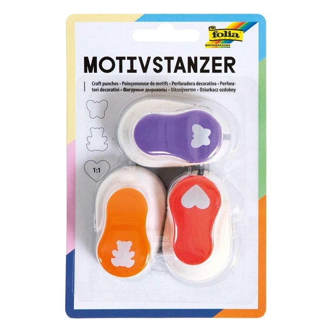 Folia Manualidades con Papel 7019 - Juego de 3 Troqueladoras Diseño Corazón, Mariposa y Oso de Peluche