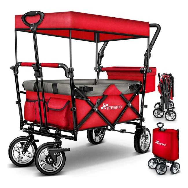 Tresko Bollerwagen faltbar mit Dach Handwagen 3-Punkt-Gurtsystem klappbar Vo