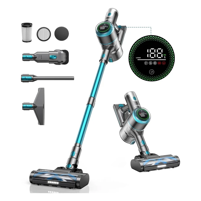 Laresar Aspirapolvere Senza Fili 450W38kpa - Scopa Elettrica Potente 60 minuti di Autonomia - 4 in 1 Ricaricabile - Pavimento Tappeti Peli Animali