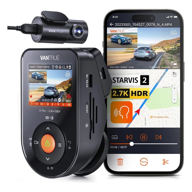 Vantrue Dash Cam S1 Pro - 27K 5G WiFi GPS - Dual HDR - Hidden Dashcam - Night Vision - Voice Control - Buffered Parking Mode - 512GB Max