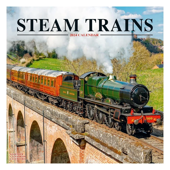 2024 Square Trains Wall Calendar - Steam Trains, Reference #1234 - 16 Month