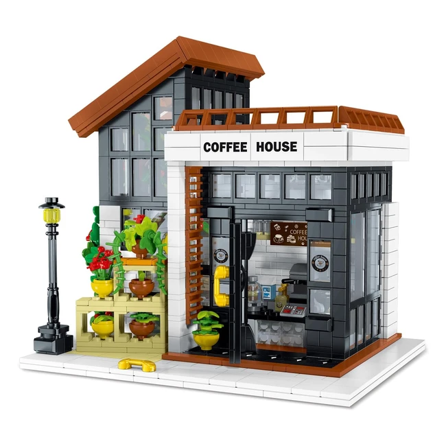 Kit de construction d'architecture de café Ruidaxiang - Modèle de maison de café avec lumière LED - 1512 pièces