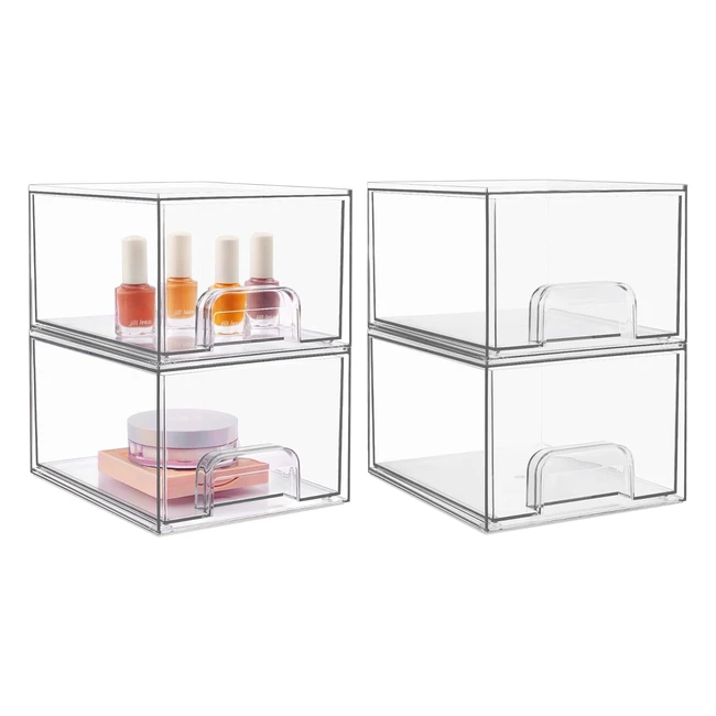 Vtopmart 4 Pack Stackable Storage Drawers - Acrylic Organiser with Nonslip Mat - Maximize Space & Stay Organized
