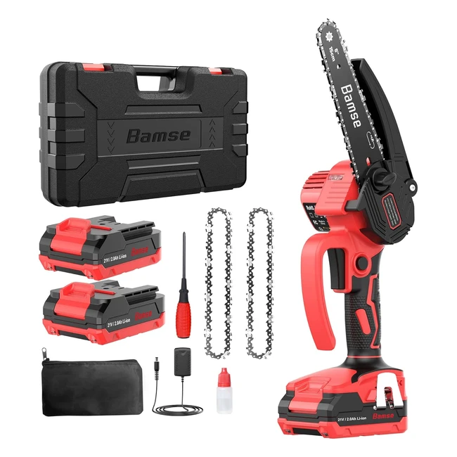 Bamse Mini Akku-Kettensäge 6 Zoll mit bürstenlosem Motor, 2 Batterien 20 Ah, 2 Ketten, 10 m/s Kettengeschwindigkeit, elektrische Kettensäge für Baumzweige, Garten und Haushalt