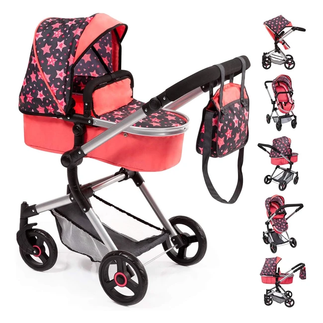 Landau pour poupée Neo Vario convertible pliable réglable moderne 18405AA noir rouge 52 cm