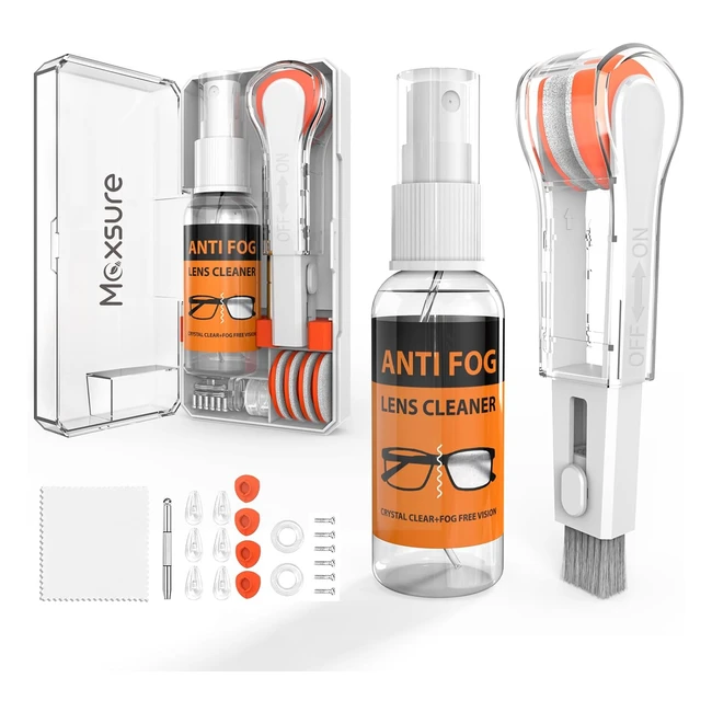 Kit de nettoyant lunettes de vue - Anti-buée 24h - Spray, chiffon, plaquettes de nez - Tournevis 3 en 1 - Grip blanc