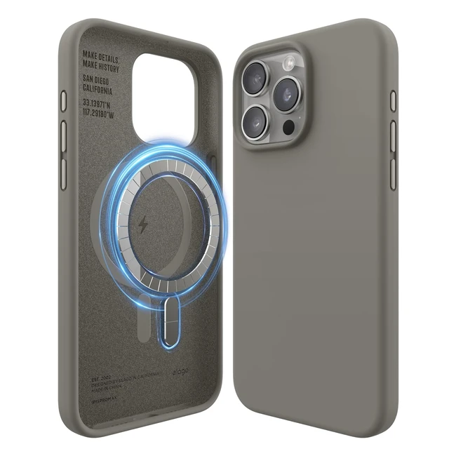 elago Magnetic Silicone Case for iPhone 15 Pro Max - Builtin Magnets, Full Body Protection, Medium Grey