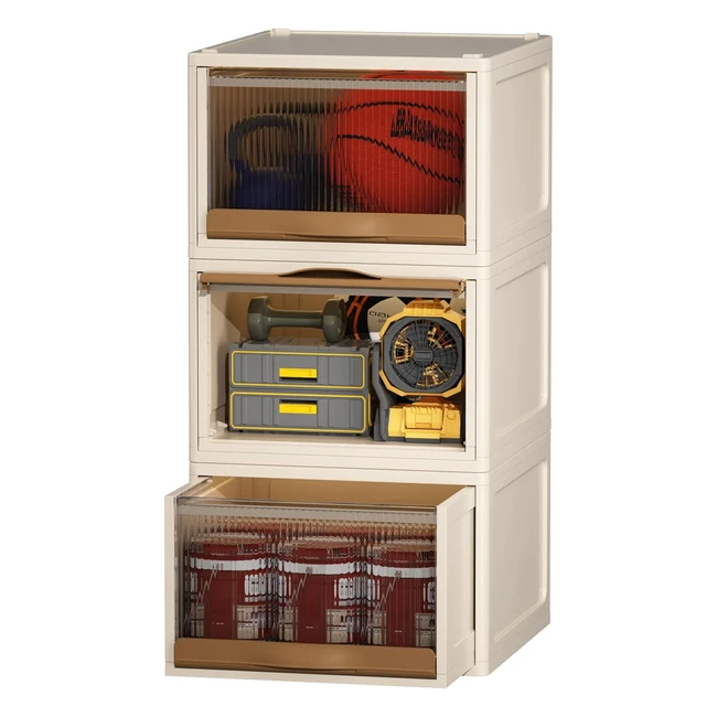 Boite Rangement Plastique 396L - Haixin - Lot de 3 - Empilable avec Couvercle et Tiroir - Blanc Laiteux