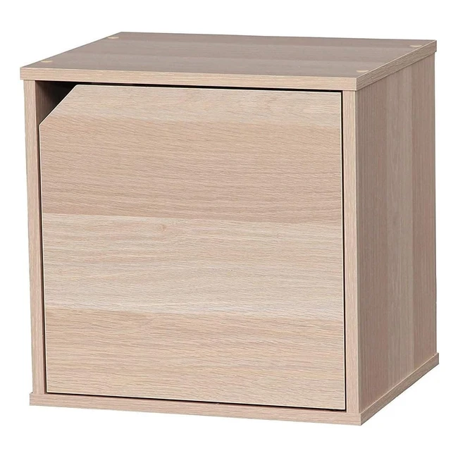 Iris Ohyama Wooden Cabinet QR34D - Space Saving, Stackable, Light Brown